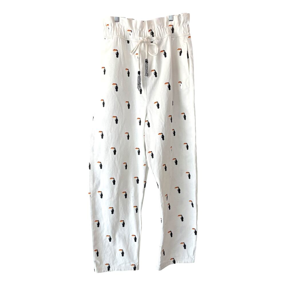 New Farm Rio Embroidered Beaded Tucano Toucan Pants White Size Small